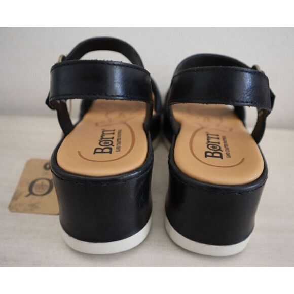 Børn Women's Sz 10M Black Faro Leather Ankle Strap Platform Sandals - Picture 3 of 10